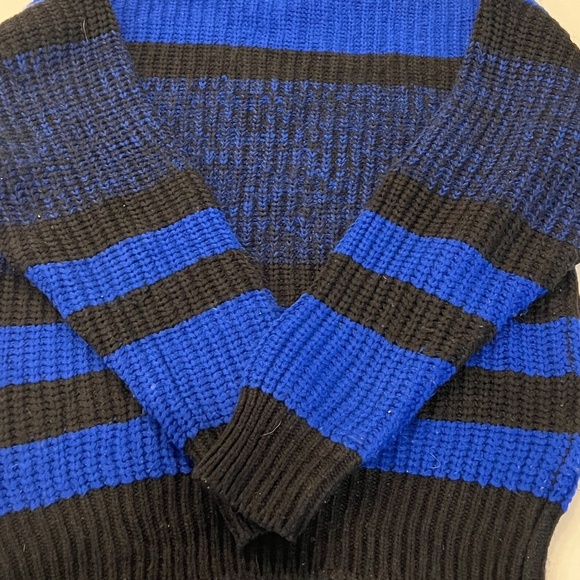 Vintage Pullover Sweater,80-90s,Striped, Black and Blue,Mens Medium Crewneck - Picture 7 of 8